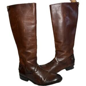 FRYE Boots Melissa Back Zip Lug Dark Brown Burnished Leather Knee High 10B